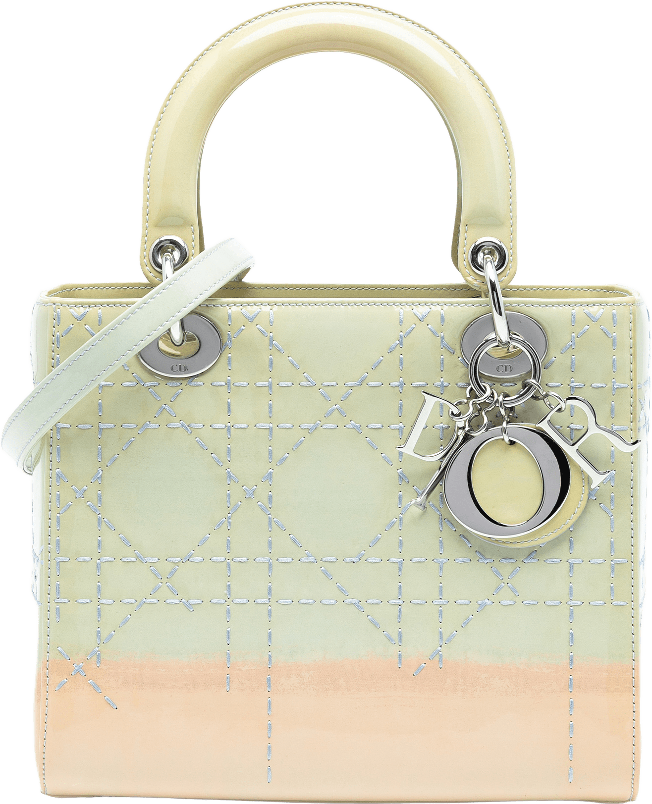 Dior Medium Ombre Patent Cannage Lady Dior, från Luxclusif, i färgen light green.