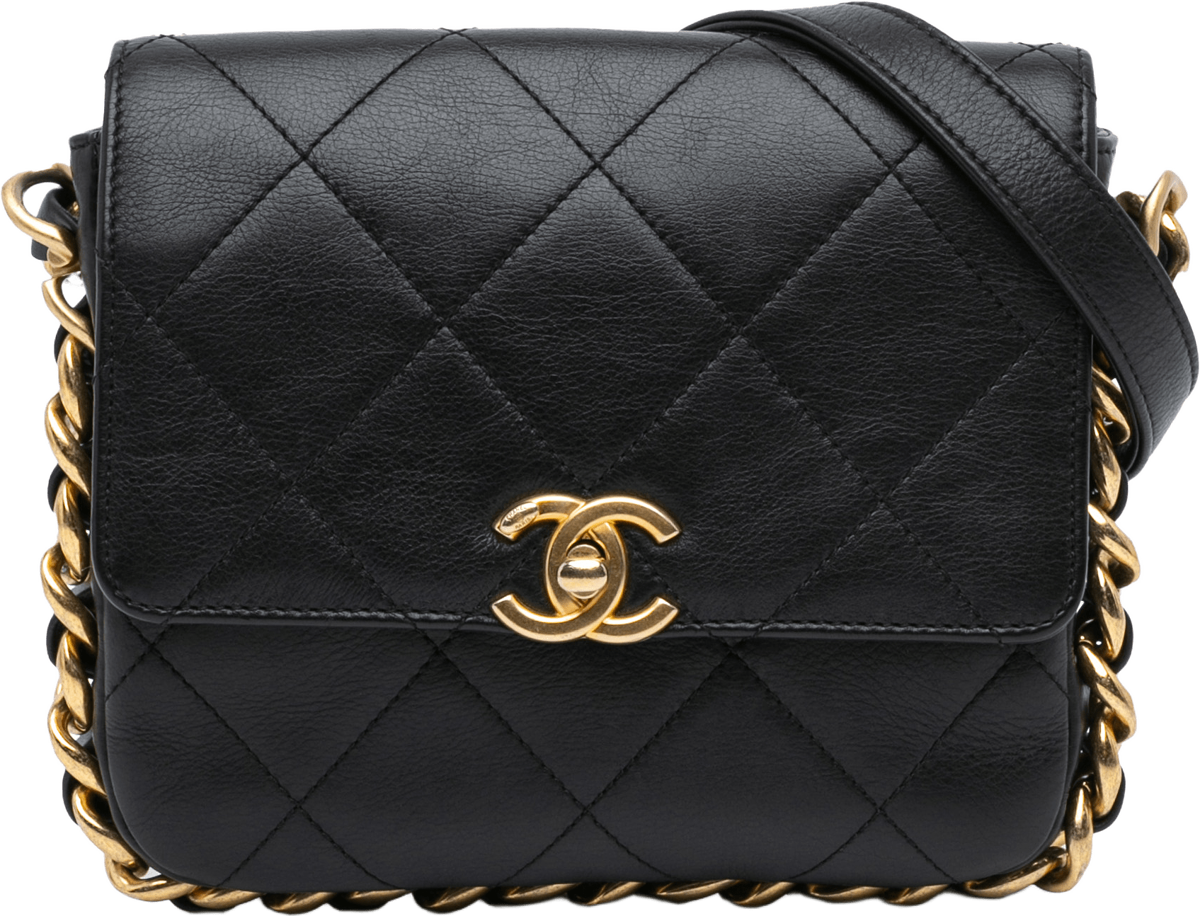 Chanel Small Quilted Calfskin Framing Chain Flap, från Luxclusif, i färgen black.