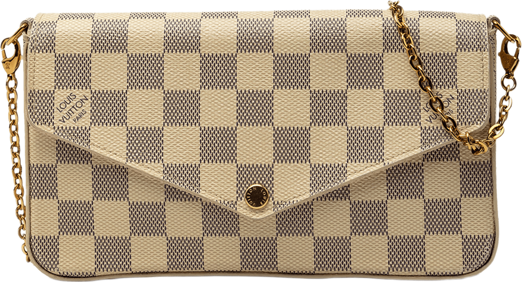 Louis Vuitton Damier Azur Pochette Felicie, från Luxclusif, i färgen vit.