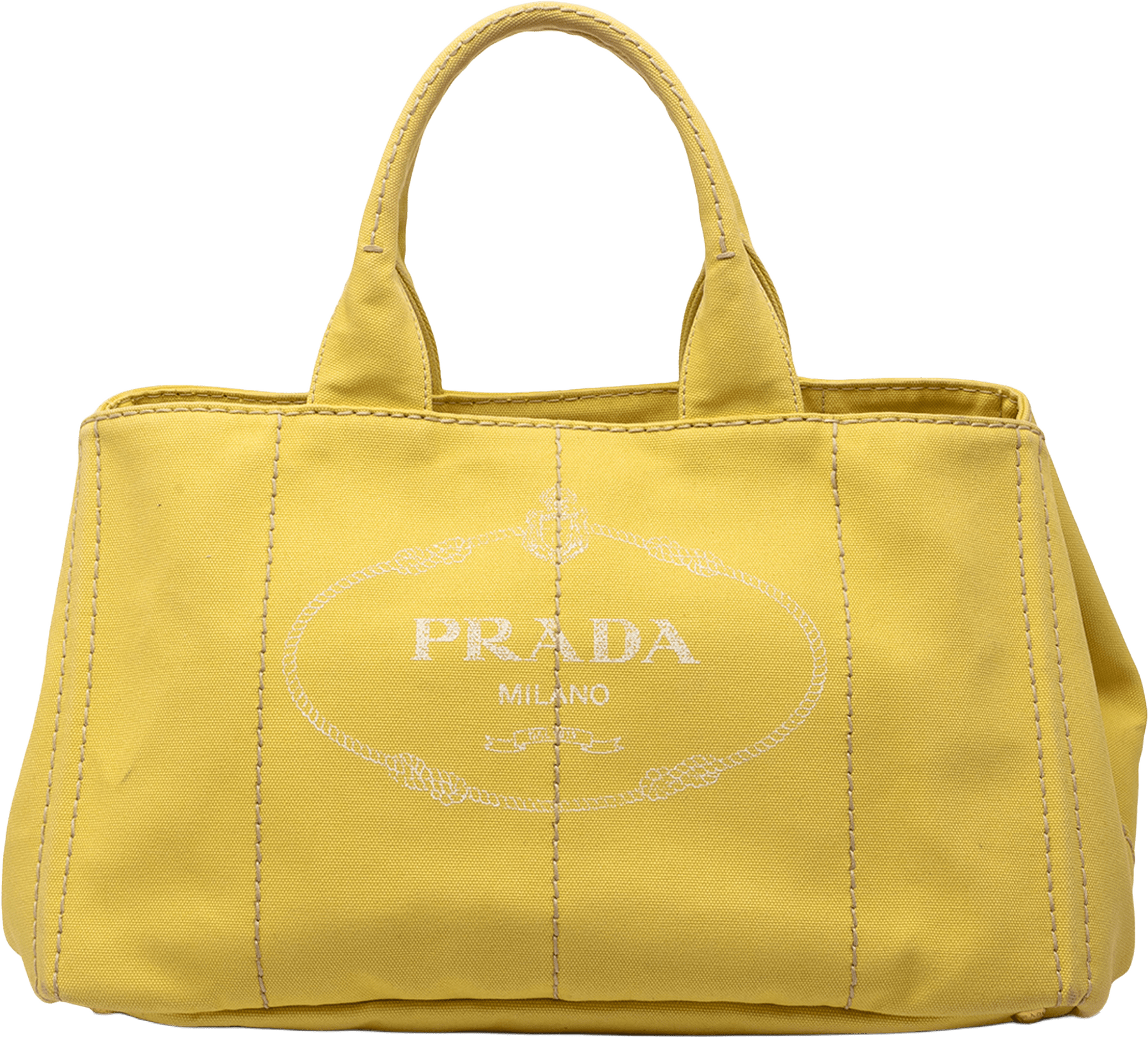 Prada Large Canvas Canapa Logo Satchel, från Luxclusif, i färgen yellow.