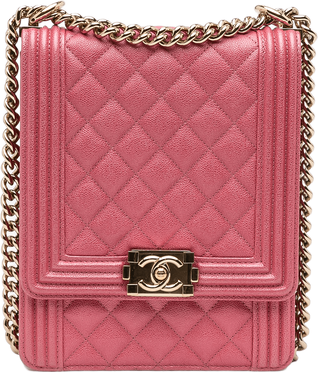 Chanel North South Boy Flap, från Luxclusif, i färgen pink.