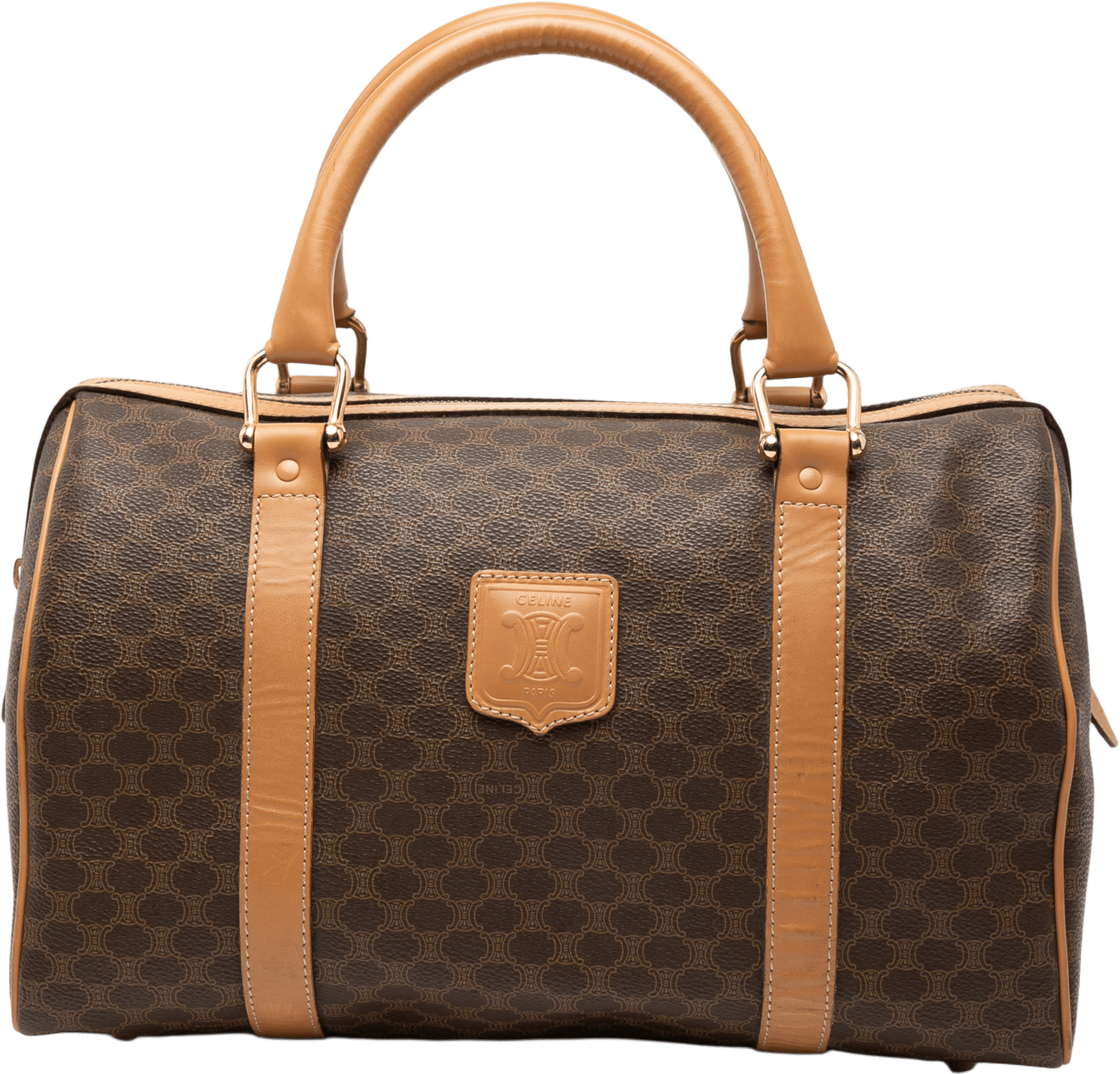 Celine Macadam Coated Canvas Boston Bag, från Luxclusif, i färgen brown.