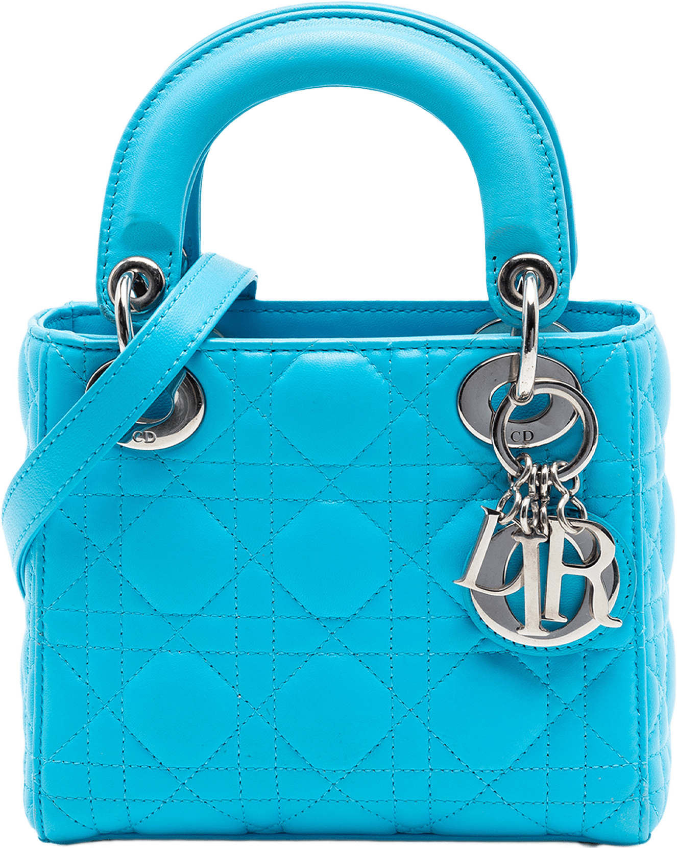 Dior Mini Lambskin Cannage Lady Dior, från Luxclusif, i färgen aqua.