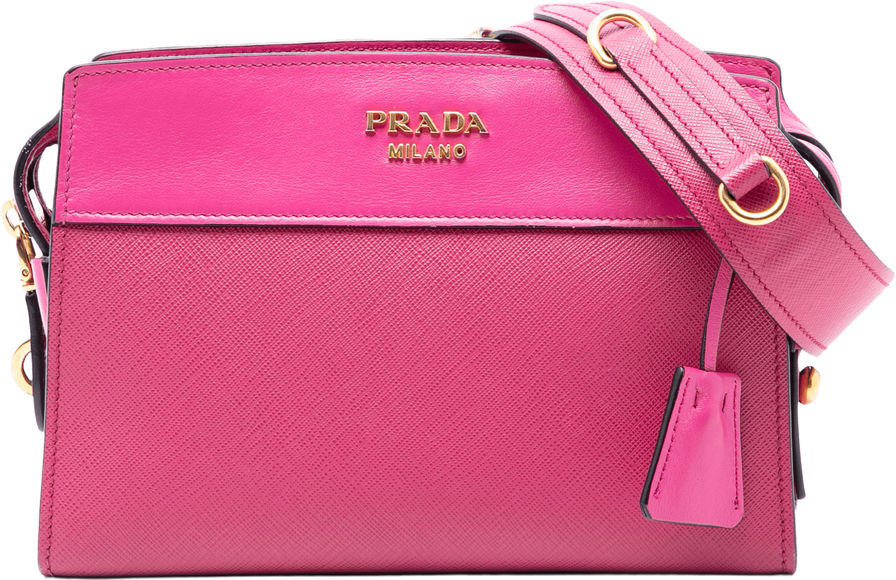 Prada Saffiano And City Calf Esplanade Crossbody, från Luxclusif, i färgen hot pink.