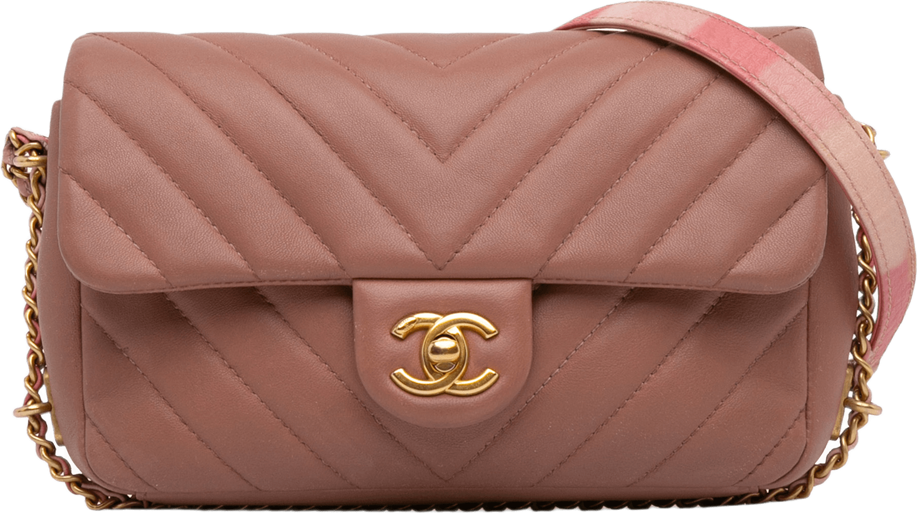 Chanel Mini Rectangular Chevron Lambskin Chain Around Flap