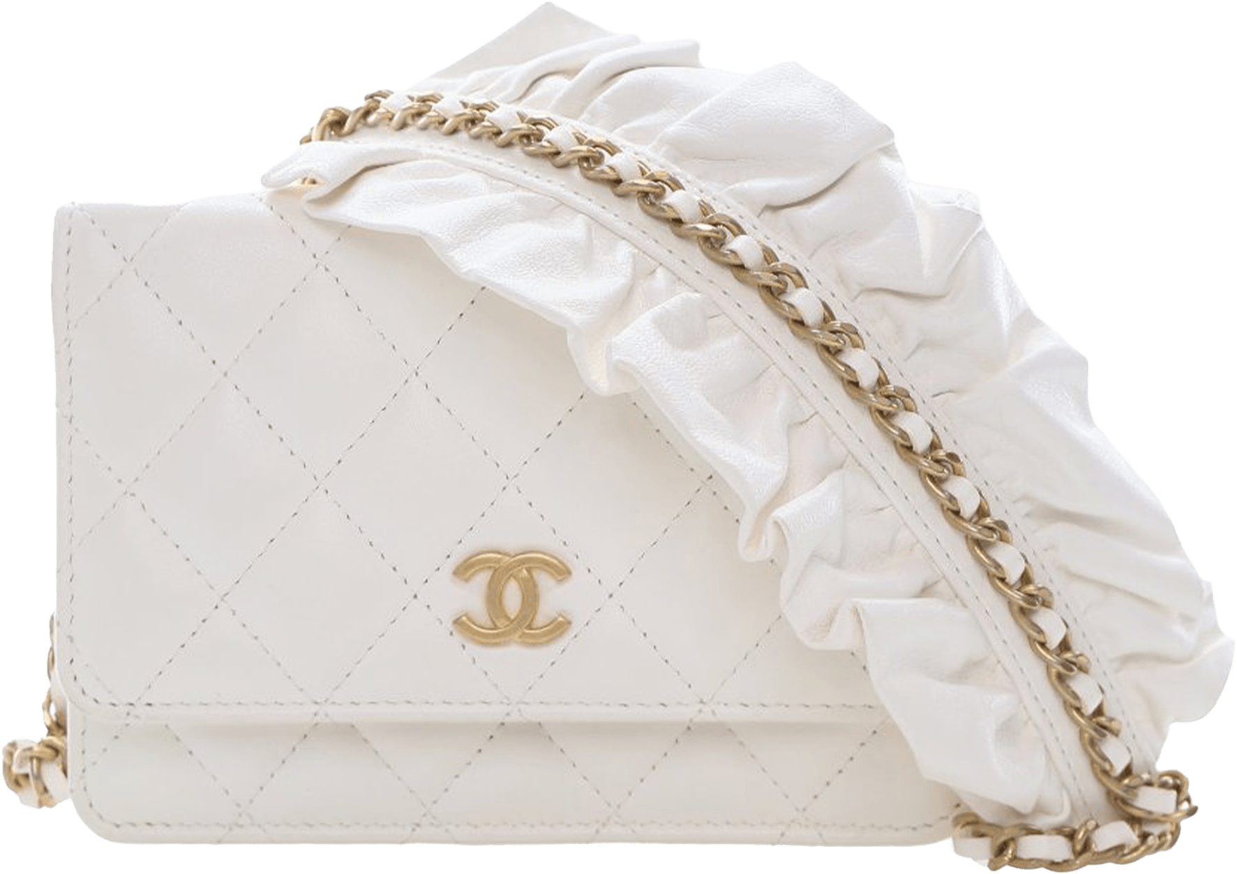 Chanel Lambskin Romance Wallet On Chain, från Luxclusif, i färgen white.