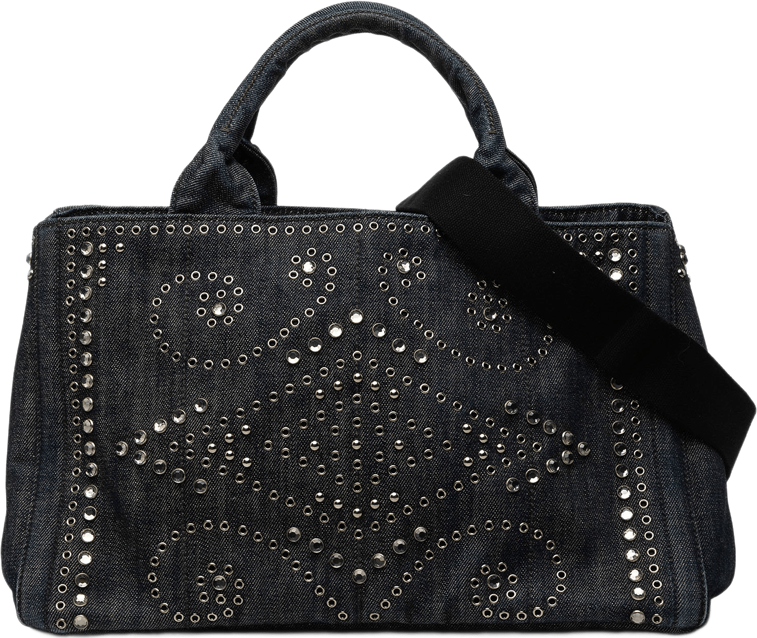 Prada Denim Canapa Bijoux And Grommet Tote, från Luxclusif, i färgen svart.