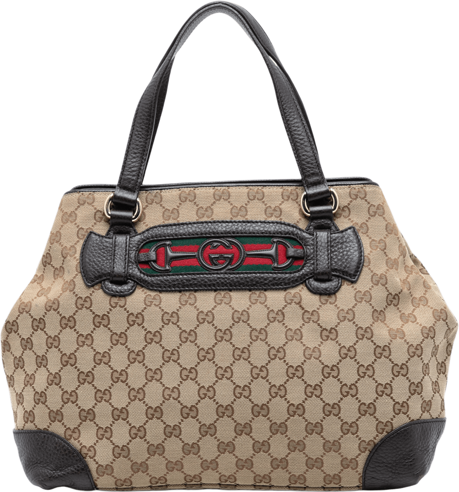 Gucci Medium Gg Canvas Web Dressage Tote, från Luxclusif, i färgen beige.