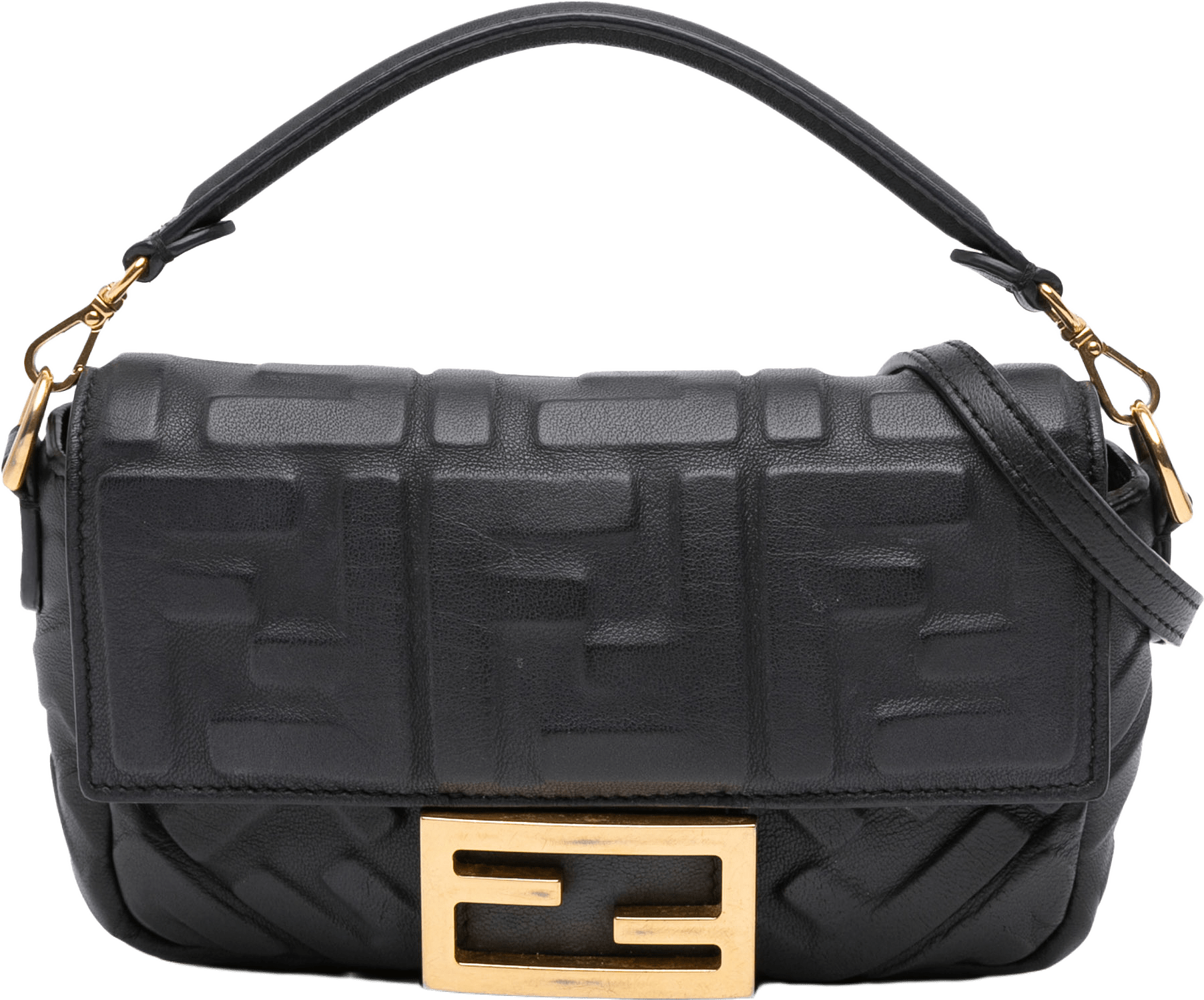 Fendi Mini Zucca Embossed Leather Baguette Satchel, från Luxclusif, i färgen black.