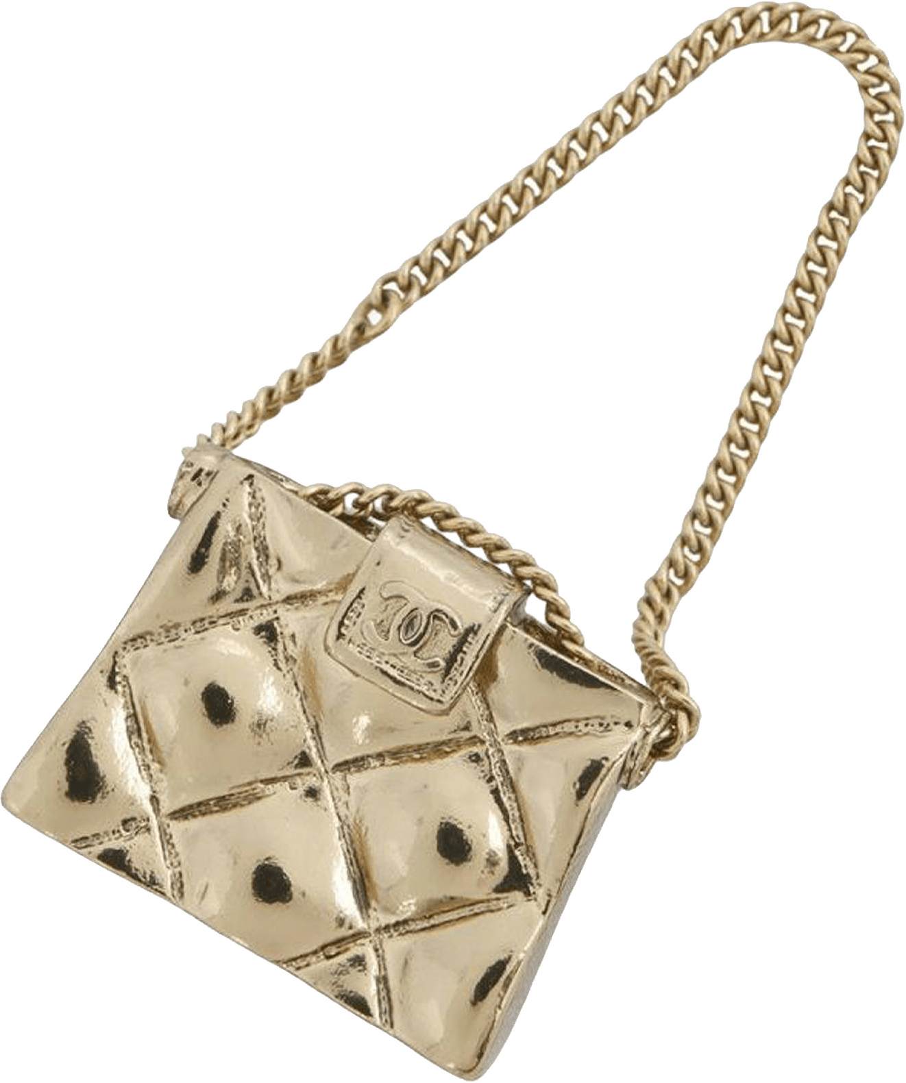 Chanel Cc Gold Plated Quilted Bag Brooch, från Luxclusif, i färgen gold.