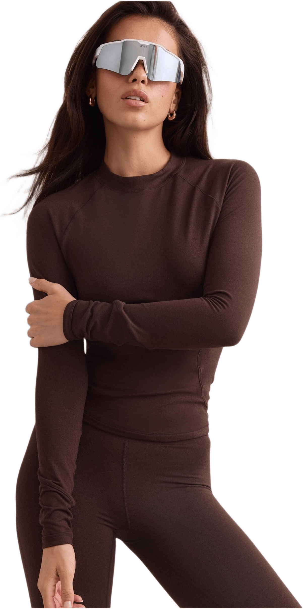Baselayer Long Sleeve Top, från aim'n, i färgen chocolate.