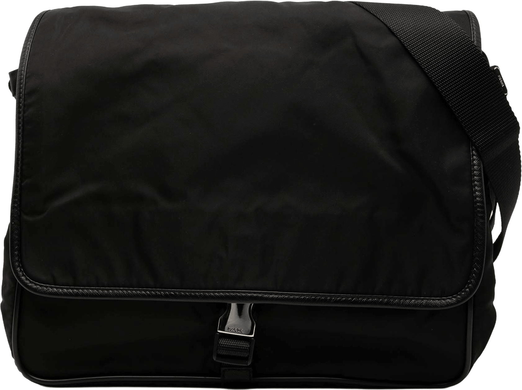 Prada Saffiano Trimmed Tessuto Buckle Messenger Bag, från Luxclusif, i färgen black.
