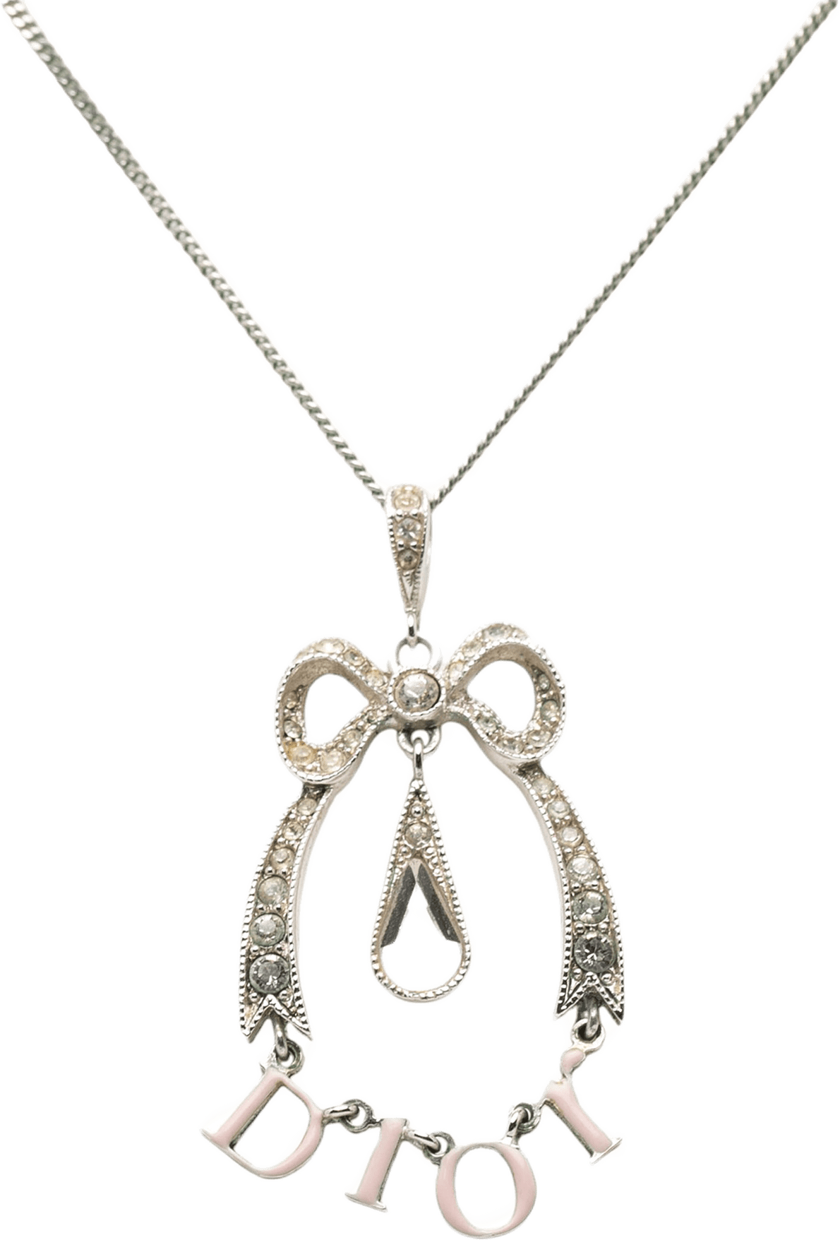 Dior Silver Plated Le Noeud De Dior Rhinestone Pendant Necklace, från Luxclusif, i färgen silver.