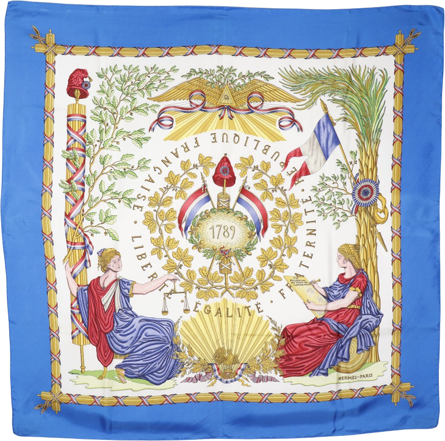 Hermès Republique Francaise Liberte Egalite Fraternite 1789 Silk Scarf, från Luxclusif, i färgen white.