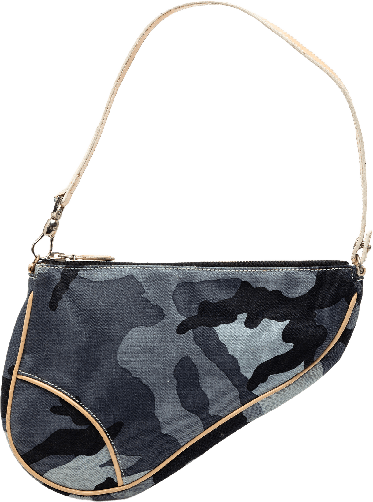 Dior Mini Canvas Camouflage Saddle Pochette, från Luxclusif, i färgen blue.