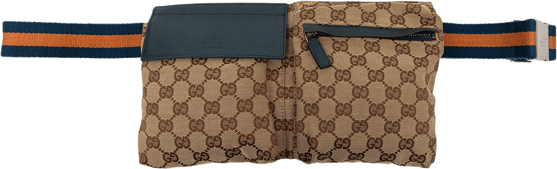 Gucci Gg Canvas Web Double Pocket Belt Bag, från Luxclusif, i färgen beige.