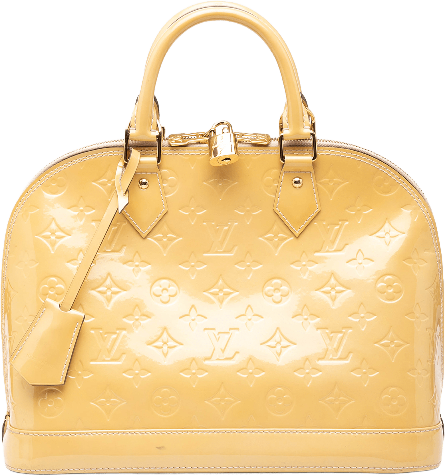 Louis Vuitton Monogram Vernis Alma Pm, från Luxclusif, i färgen beige.