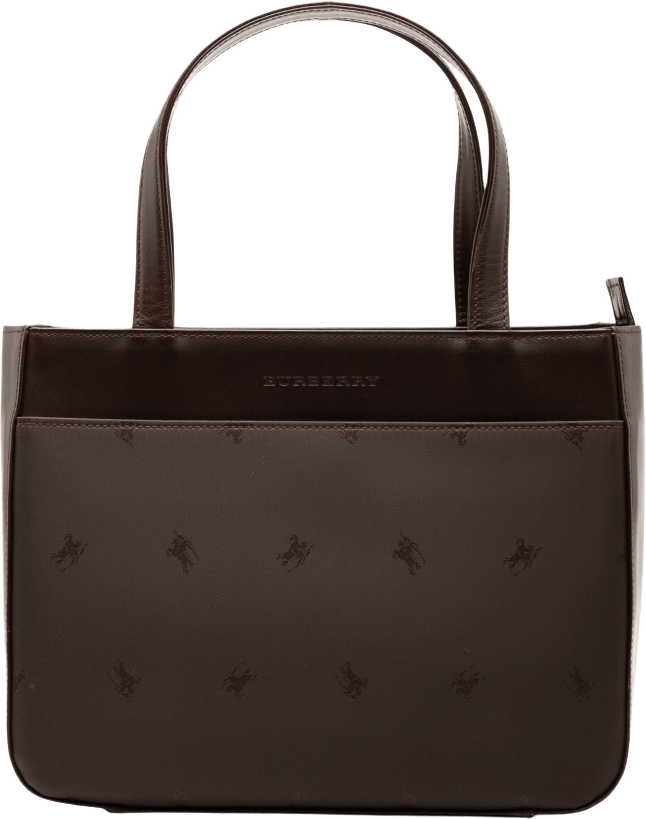 Burberry Leather Trimmed Nylon Handbag, från Luxclusif, i färgen dark brown.