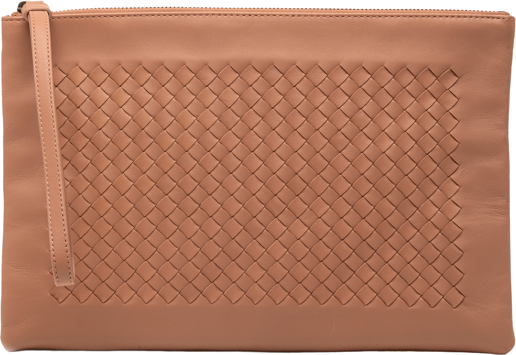 Bottega Veneta Nappa Intrecciato Zip Wristlet Pouch, från Luxclusif, i färgen beige.