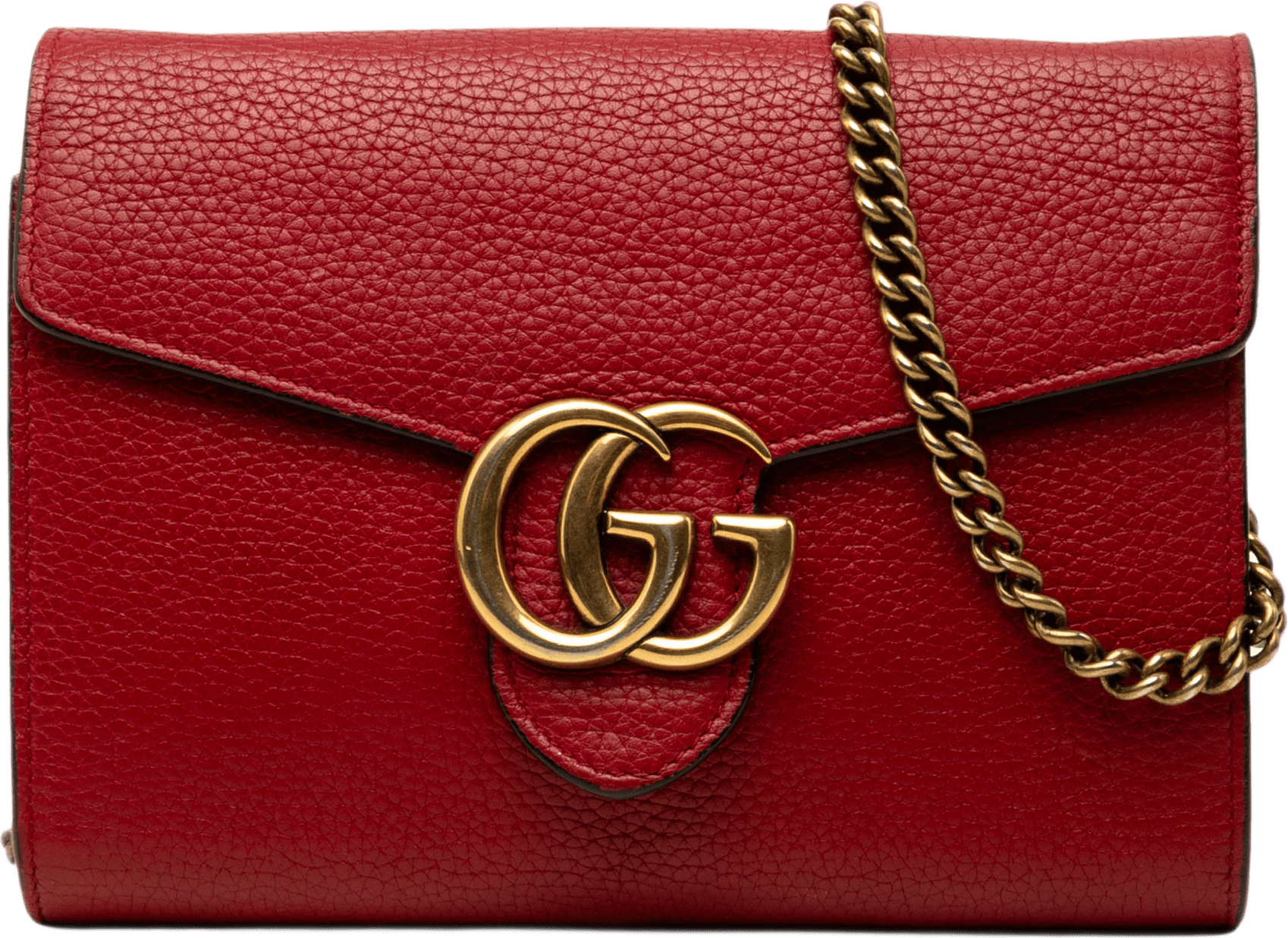 Gucci Gg Marmont Calfskin Wallet On Chain, från Luxclusif, i färgen röd.