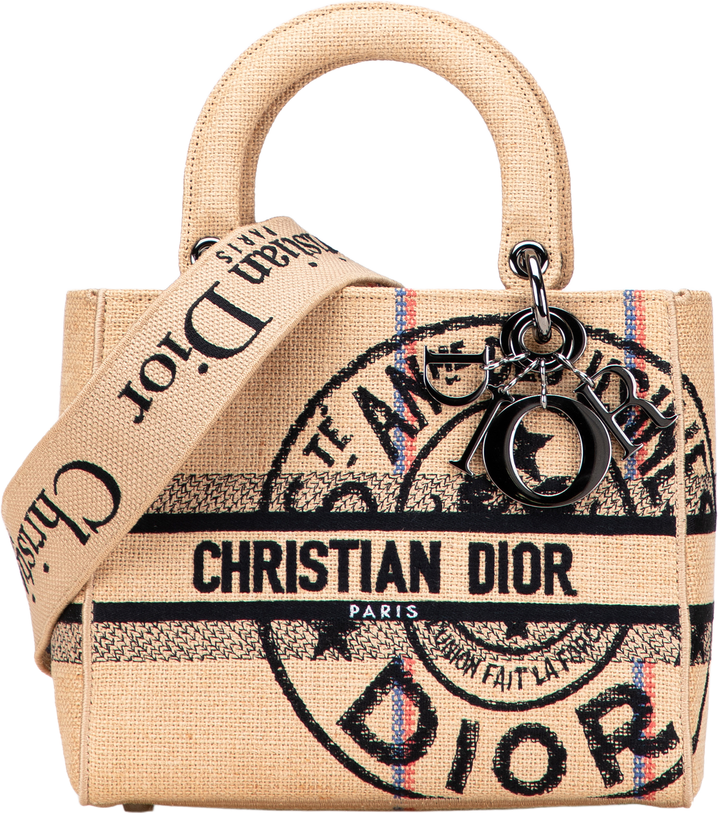 Dior Medium Jute Embroidered Lady D Lite, från Luxclusif, i färgen beige.