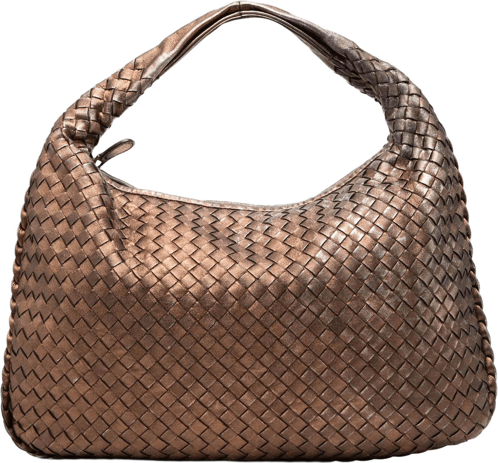 Bottega Veneta Small Metallic Nappa Intrecciato Veneta Hobo, från Luxclusif, i färgen bronze.