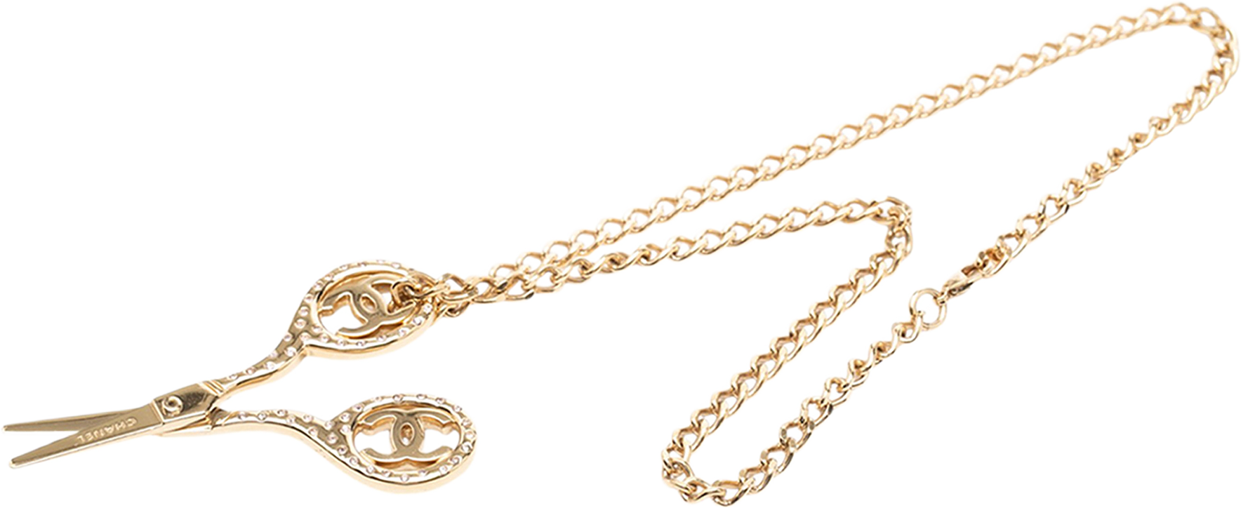 Chanel Cc Gold Plated Strass Scissor Pendant Necklace, från Luxclusif, i färgen gold.