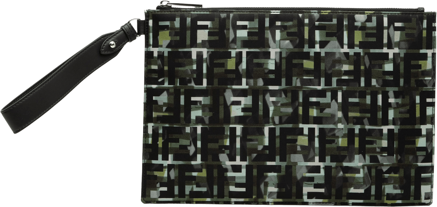 Fendi Ff 1974 Nylon Camouflage Wristlet Pouch, från Luxclusif, i färgen black.