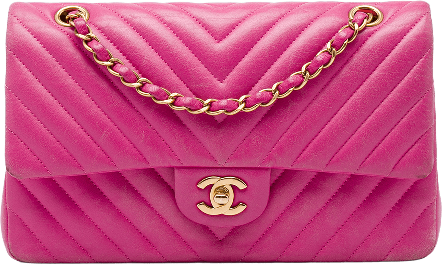 Chanel Medium Classic Chevron Lambskin Double Flap, från Luxclusif, i färgen rosa.