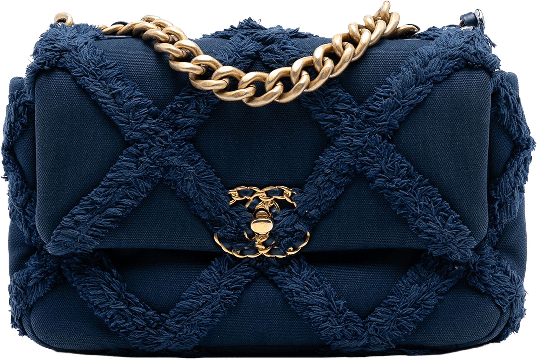 Chanel Medium Canvas And Cotton 19 Flap, från Luxclusif, i färgen blue.