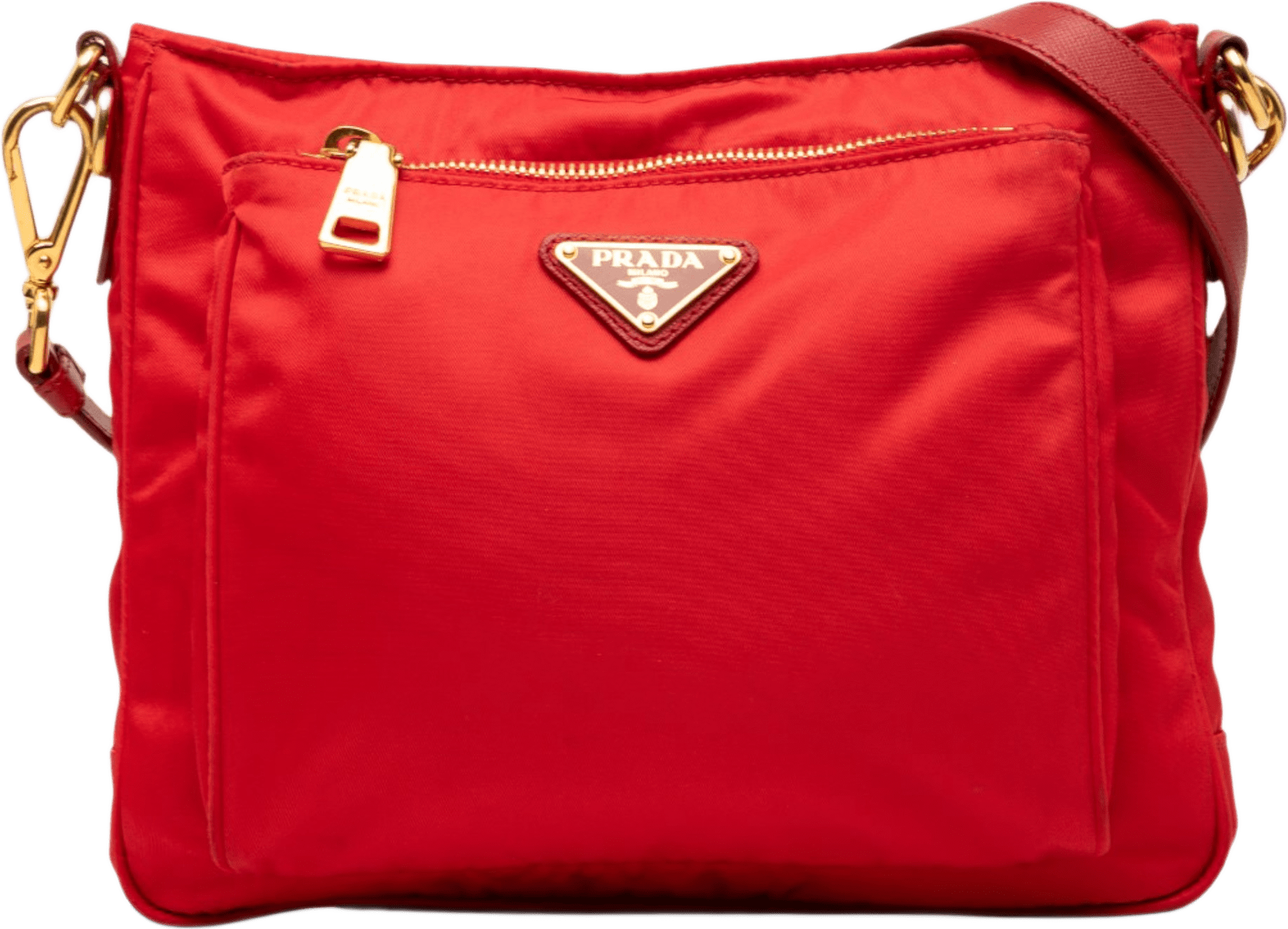 Prada Tessuto Zip Top Crossbody, från Luxclusif, i färgen red.