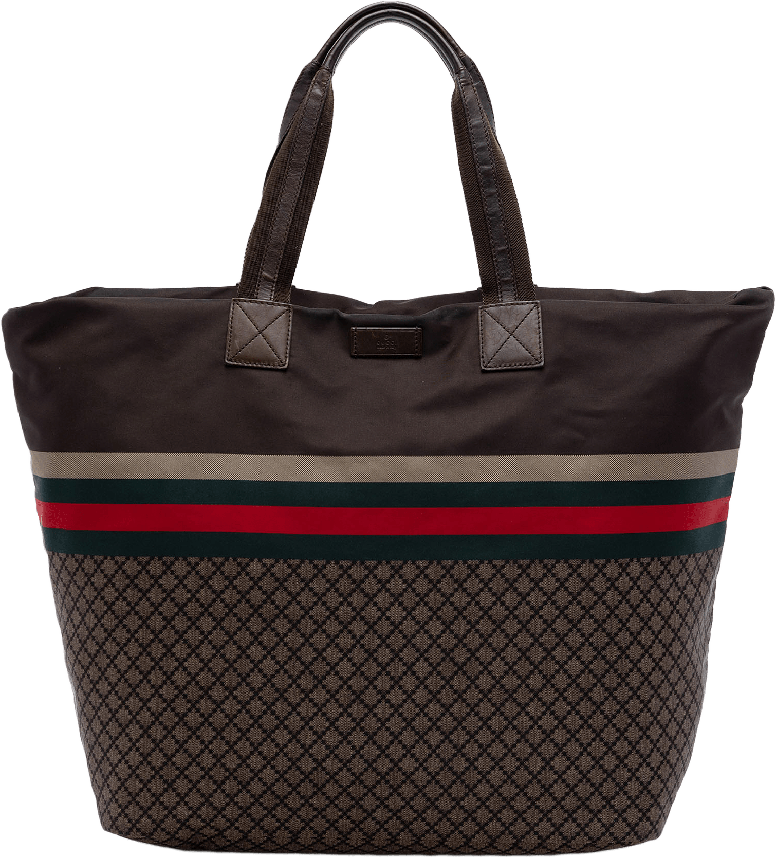 Gucci Diamante Nylon Web Tote, från Luxclusif, i färgen brown.
