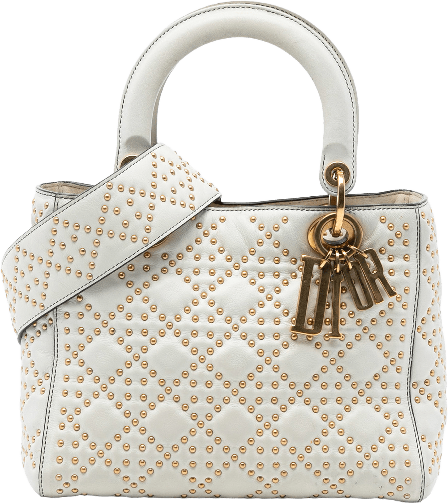 Dior Medium Lambskin Cannage Studded Supple Lady Dior, från Luxclusif, i färgen off white.