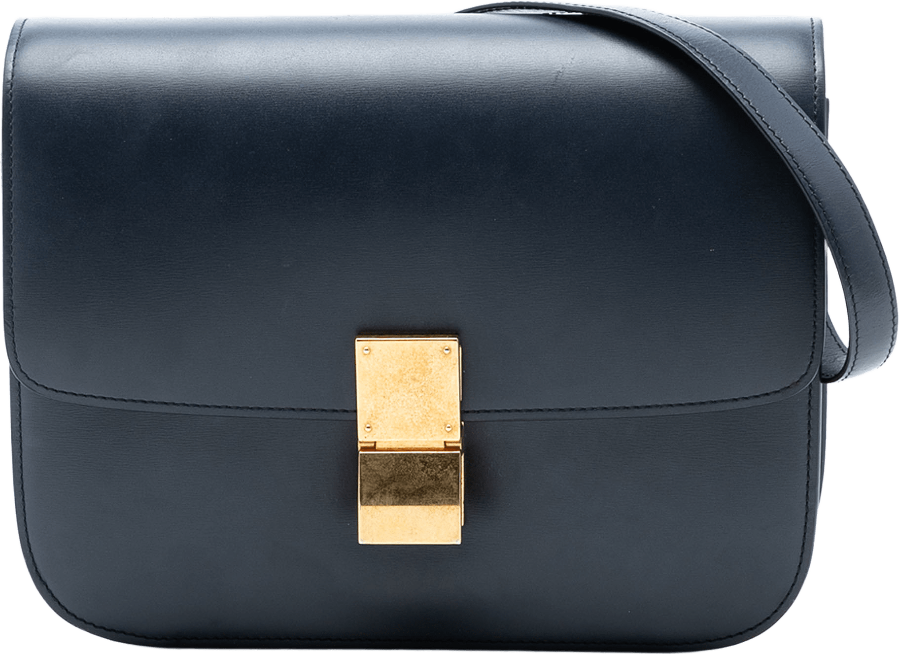 Celine Medium Calfskin Classic Box, från Luxclusif, i färgen navy.