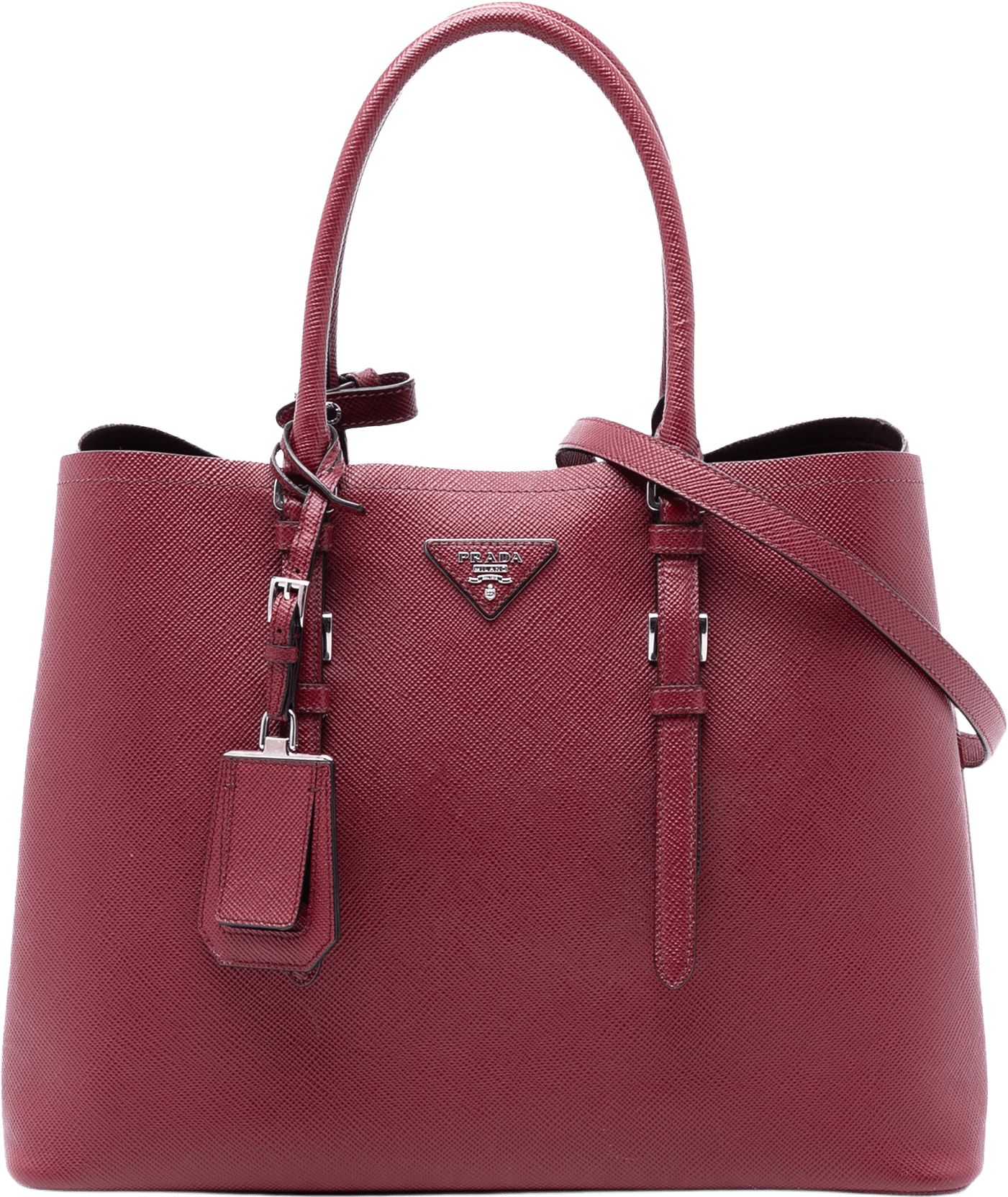 Prada Medium Saffiano Cuir Double Handle Satchel, från Luxclusif, i färgen dark red.