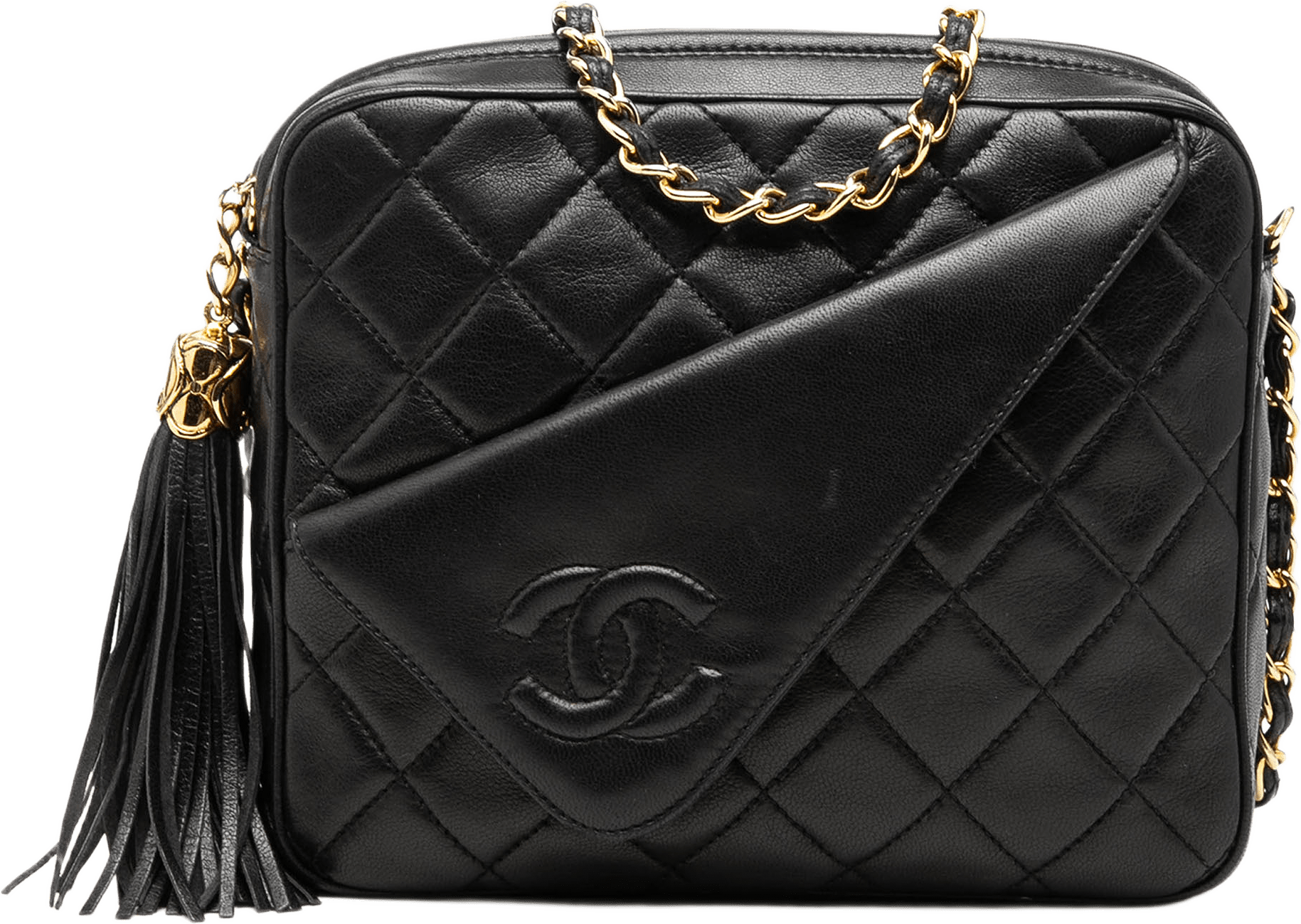 Chanel Mini Cc Quilted Lambskin Tassel Camera Bag, från Luxclusif, i färgen black.