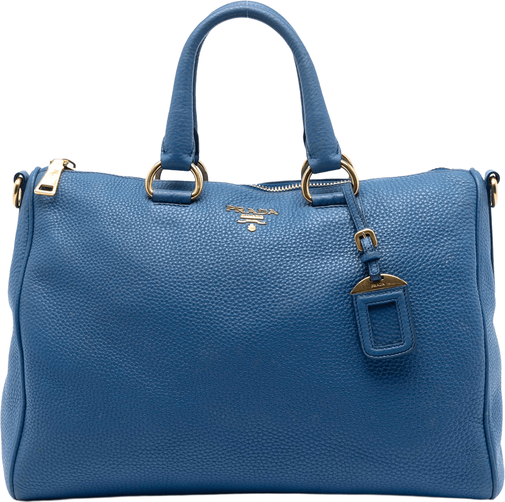 Prada Vitello Daino Zip Top Satchel, från Luxclusif, i färgen blue.