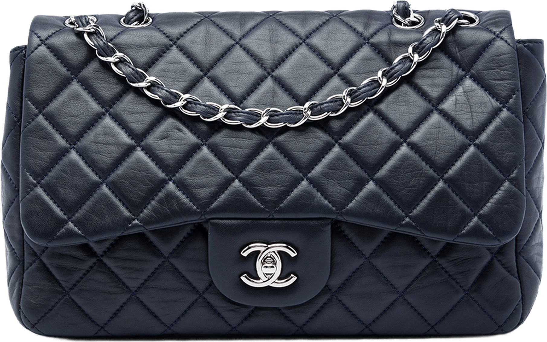 Chanel Jumbo Classic Lambskin Single Flap, från Luxclusif, i färgen blå.