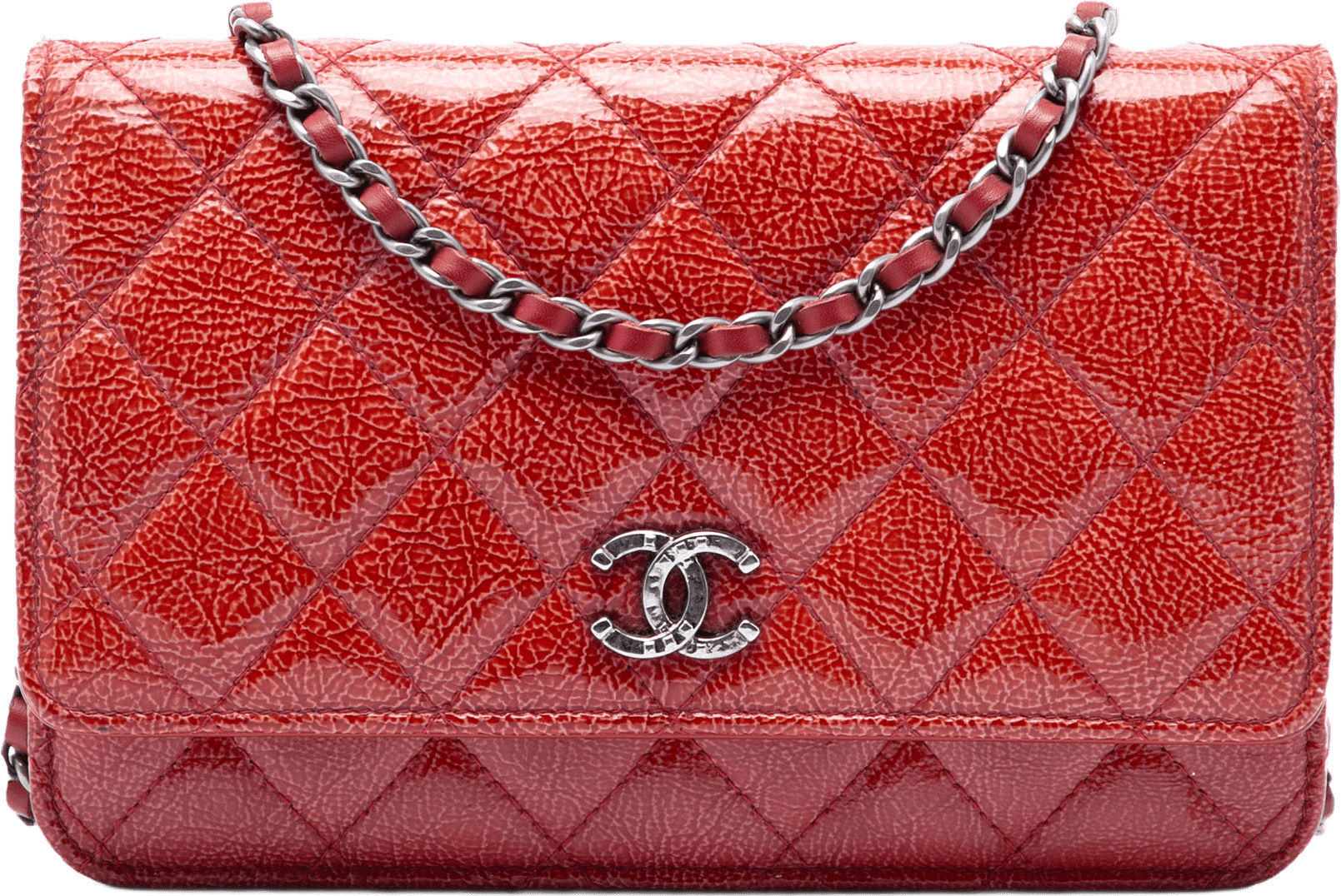 Chanel Paris Dallas Cc Quilted Patent Goatskin Wallet On Chain, från Luxclusif, i färgen red.