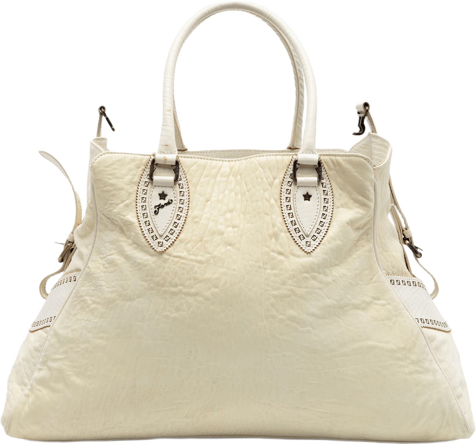 Fendi Large Leather Etniko Du Jour Handbag, från Luxclusif, i färgen white.