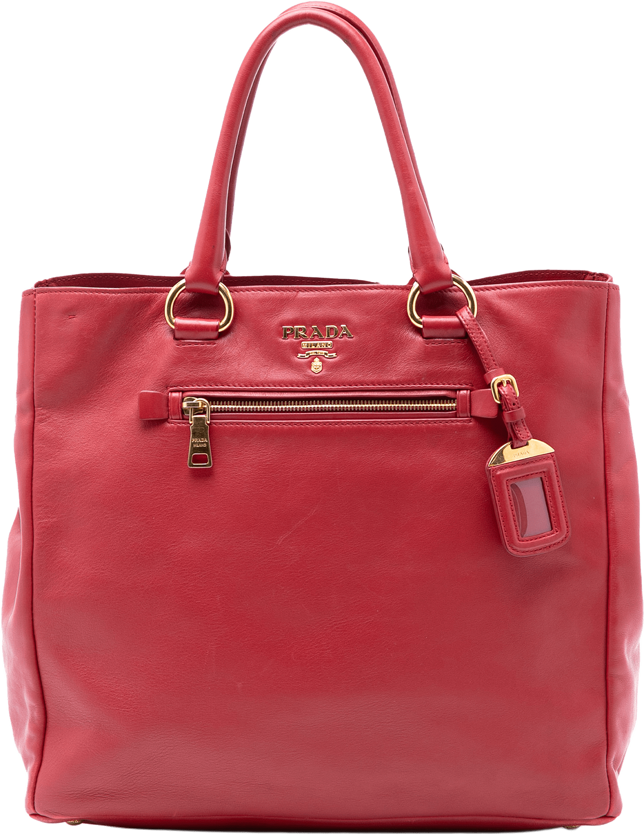 Prada Vitello Daino Open Convertible Tote, från Luxclusif, i färgen red.