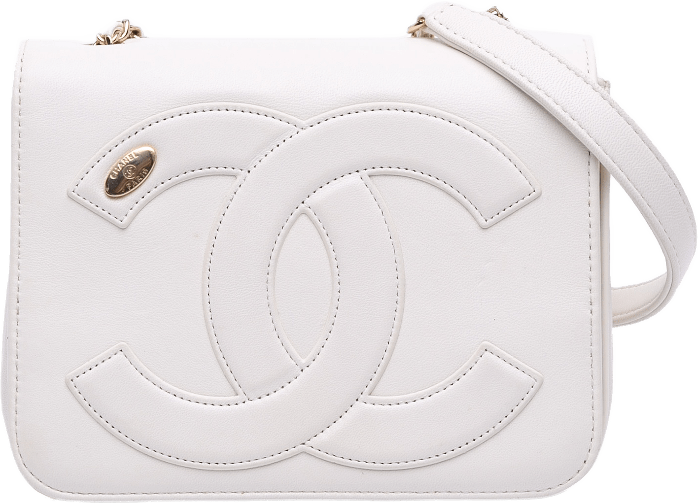 Chanel Lambskin Cc Mania Flap, från Luxclusif, i färgen white.