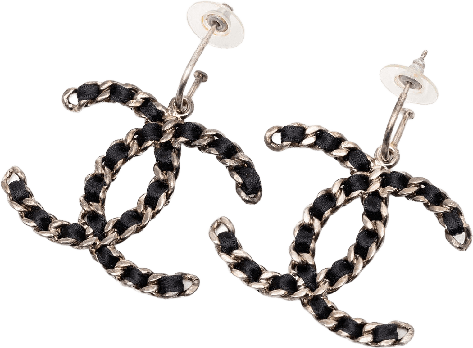 Chanel Cc Gold Plated Woven Chain Drop Hoop Push Back Earrings, från Luxclusif, i färgen gold.