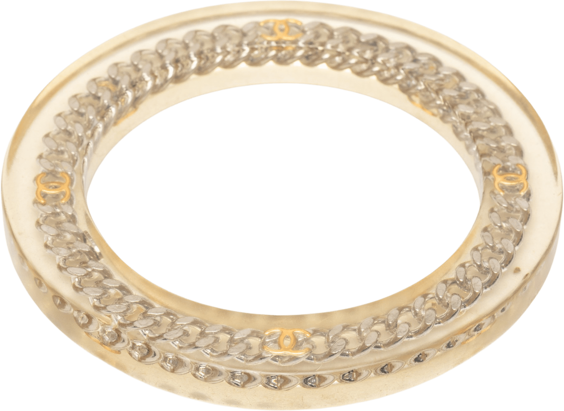 Chanel Resin Gold Plated Chain Bangle, från Luxclusif, i färgen white.