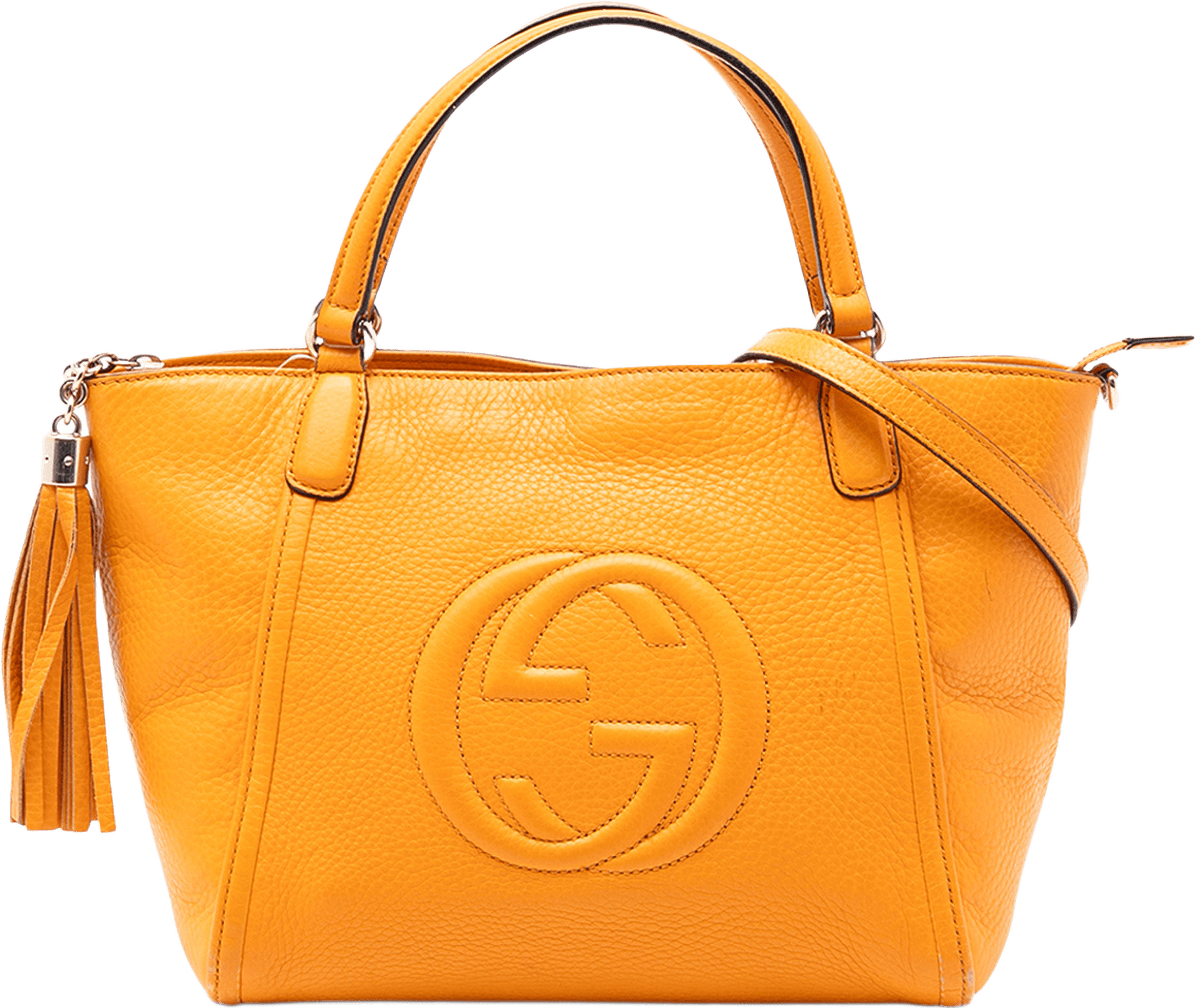 Gucci Small Calfskin Soho Cellarius Satchel, från Luxclusif, i färgen yellow.