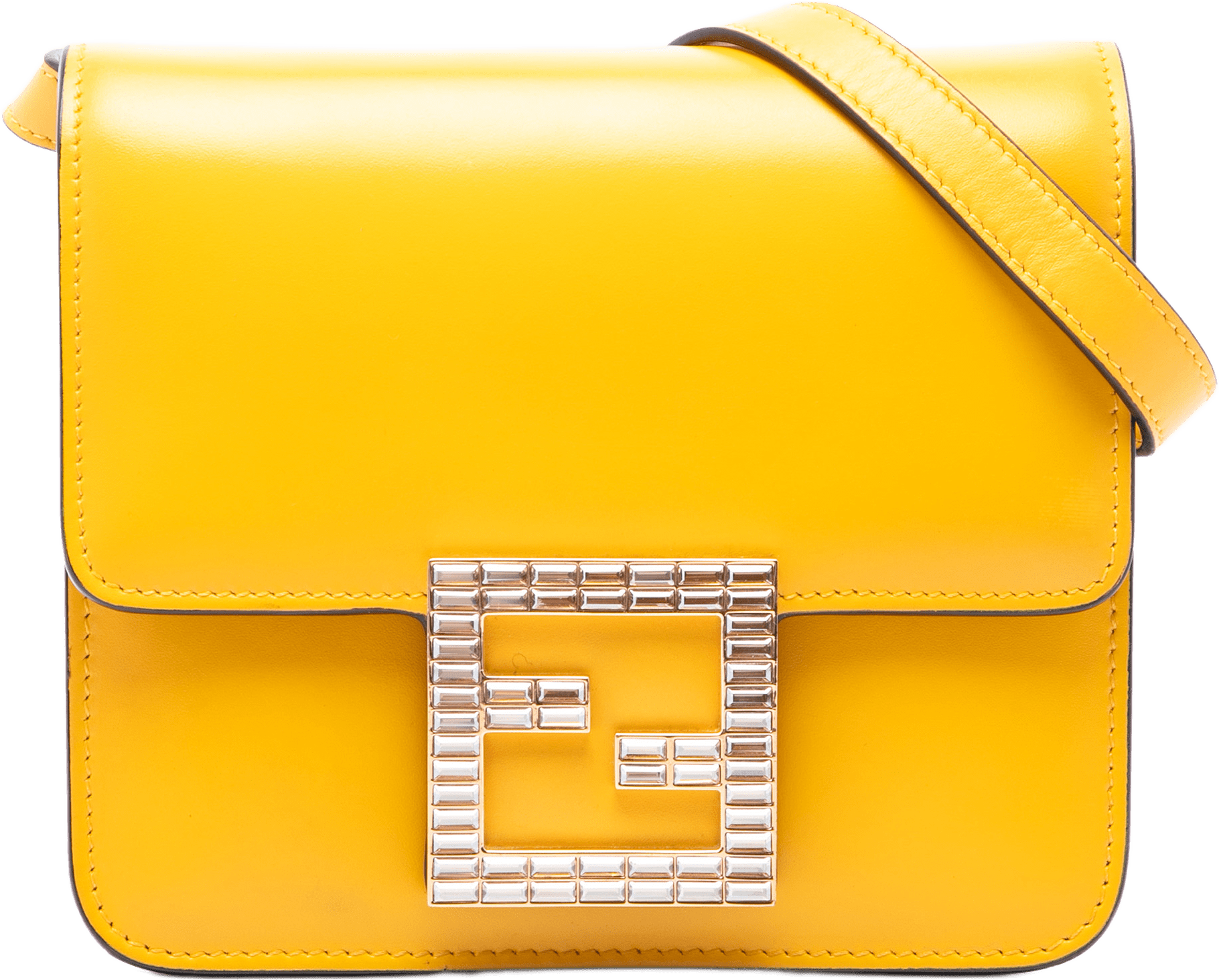 Fendi Leather Crystal Fab Crossbody, från Luxclusif, i färgen gul.