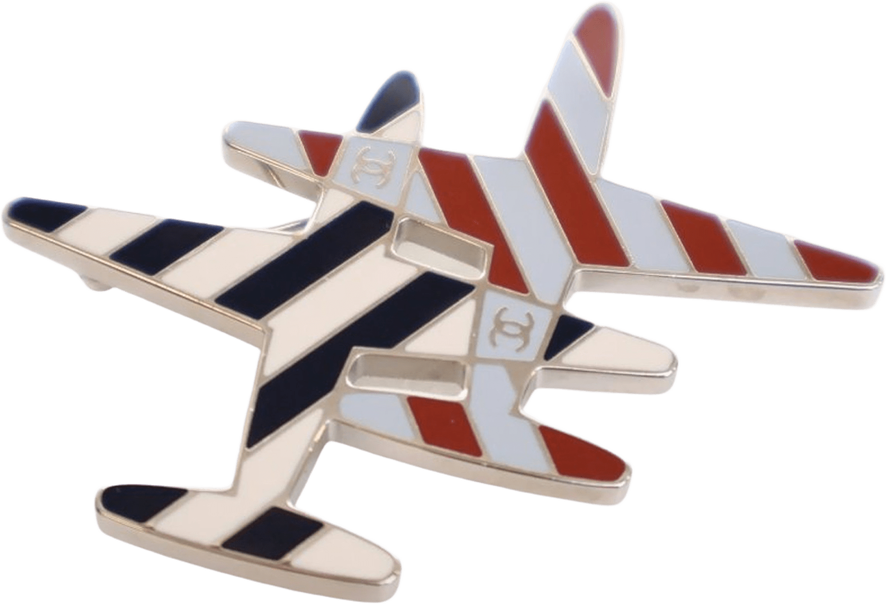 Chanel Enamel Cc Striped Airplane Brooch, från Luxclusif, i färgen white.