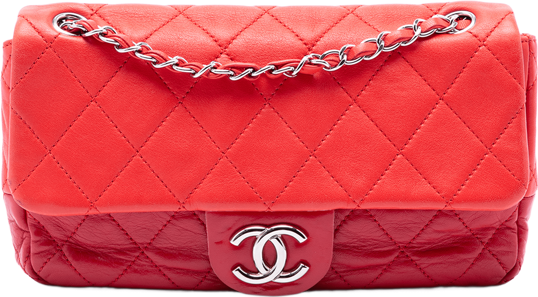 Chanel Medium Bicolor Lambskin And Calfskin Cc Chain Flap, från Luxclusif, i färgen red.