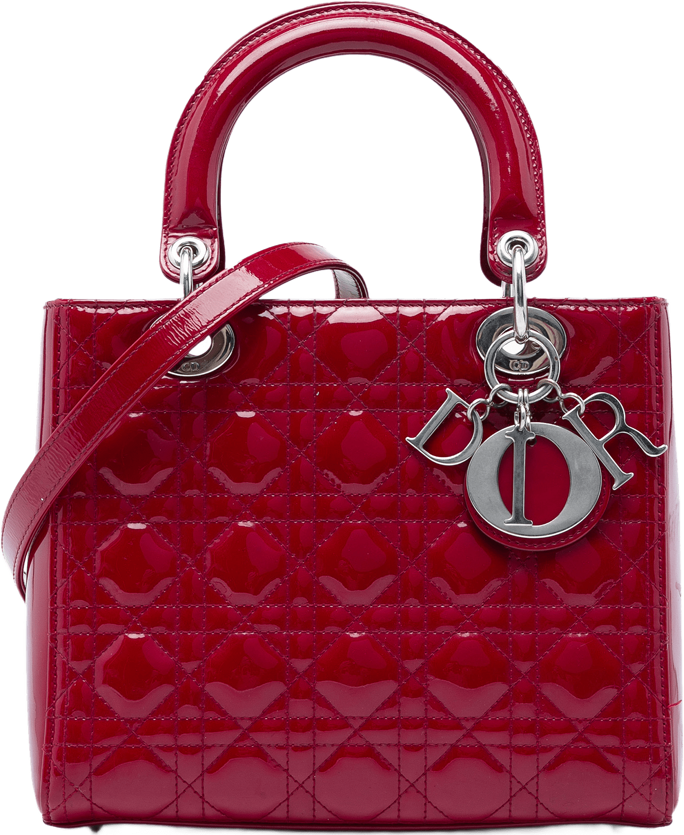 Dior Medium Patent Cannage Lady Dior, från Luxclusif, i färgen röd.