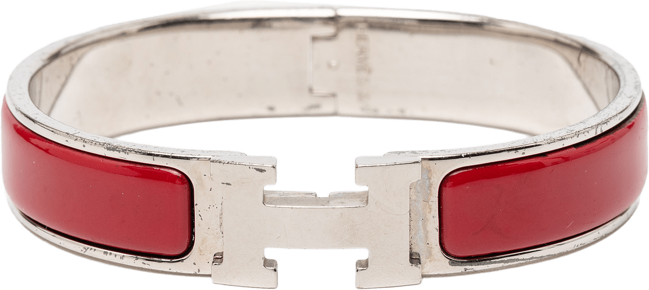 Hermès Narrow Enamel Clic H Bracelet Pm, från Luxclusif, i färgen dark red.